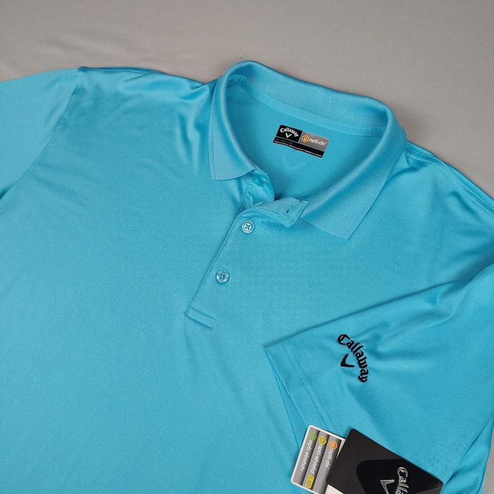 NWT Callaway Polo Shirt Mens XL Aqua Blue Performance Stretch Opti-Dri Golf